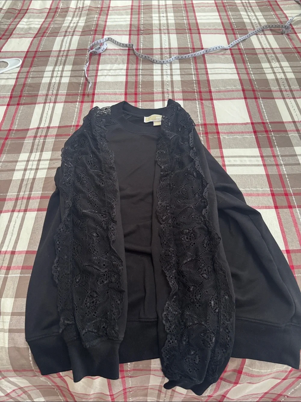 Michael Kors Black Lace-Trim Raglan Pullover